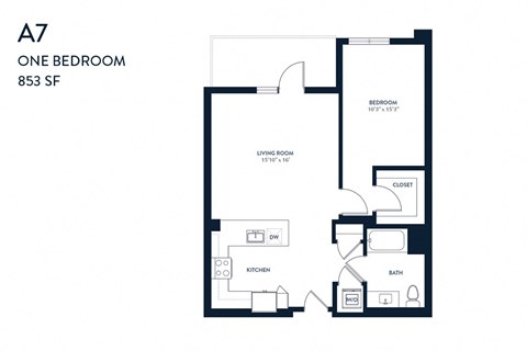 One Bedroom A7 853 SF - Resa Long Beach